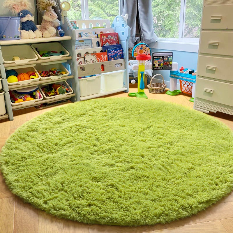 Amdrebio Grass Green Round Rug 4Ft for Bedroom, Fluffy Shag Circle Area Rugs for Kids Room Classroom Nursery, Cool Living Room Decor Aesthetic, Cute Fuzzy Moss Floor Carpet for Preppy Dorm Apartment, Circular - Image 3